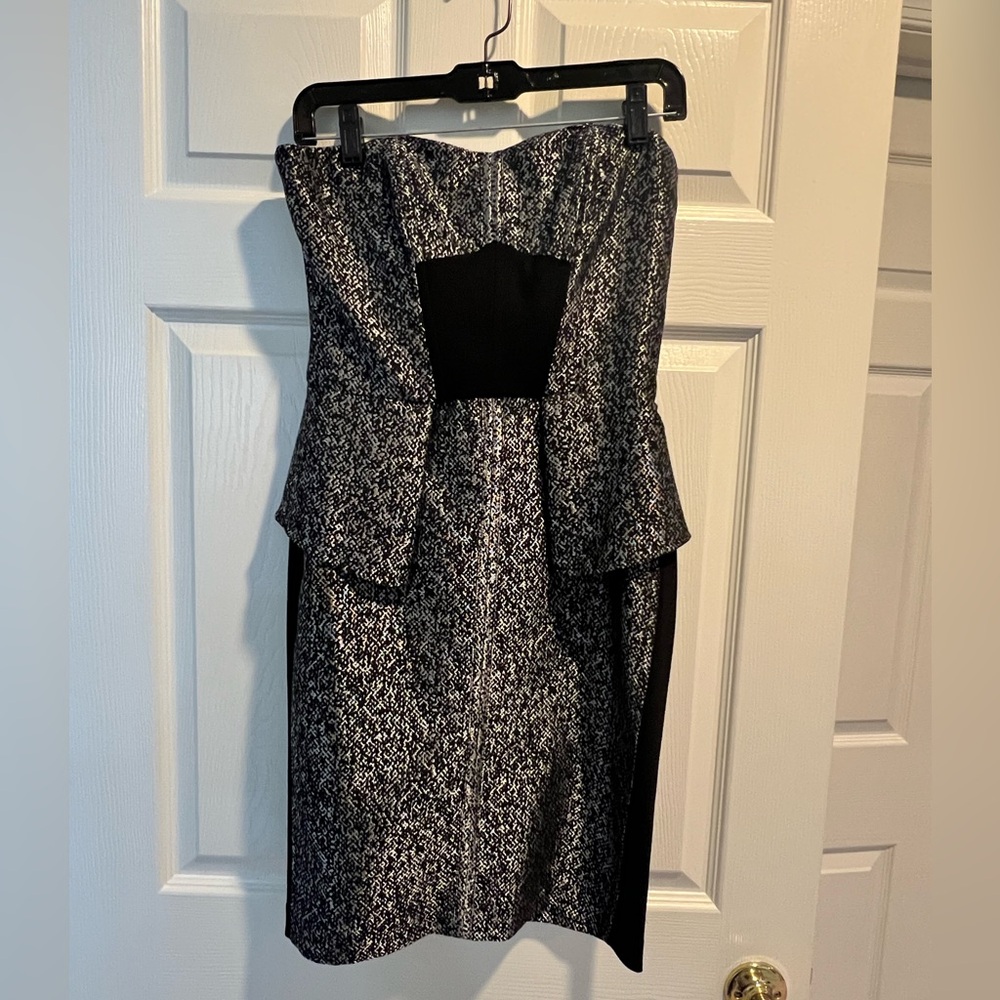 Yoana Baraschi Grey and Black Strapless Dress Soft Tweed Size 4